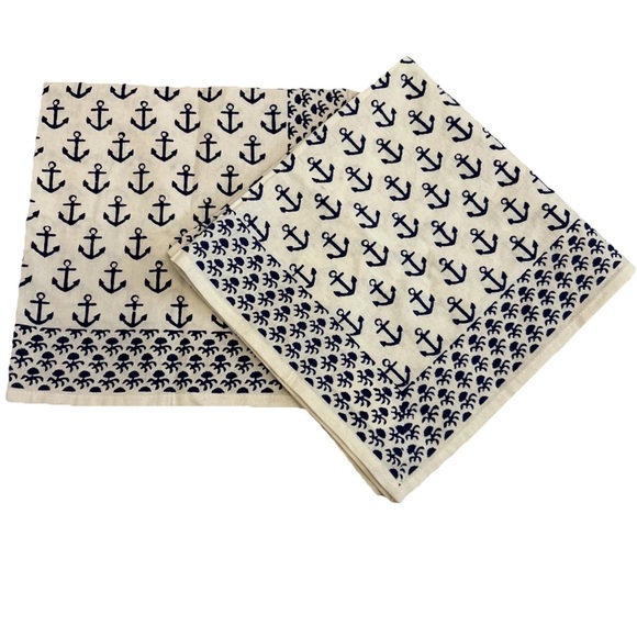 pomegranate Other - Pomegranate AHOY Anchor Printed Cotton Table Napkins Dinner Napkin Set Of 2 NWT